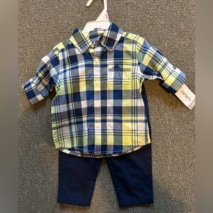 Carter's Blue and Yellow Plaid Button Down Shirt and blue pants